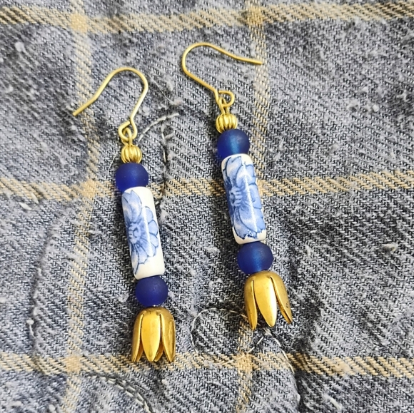 Handmade Jewelry - Handmade China Blue Dangle Earrings